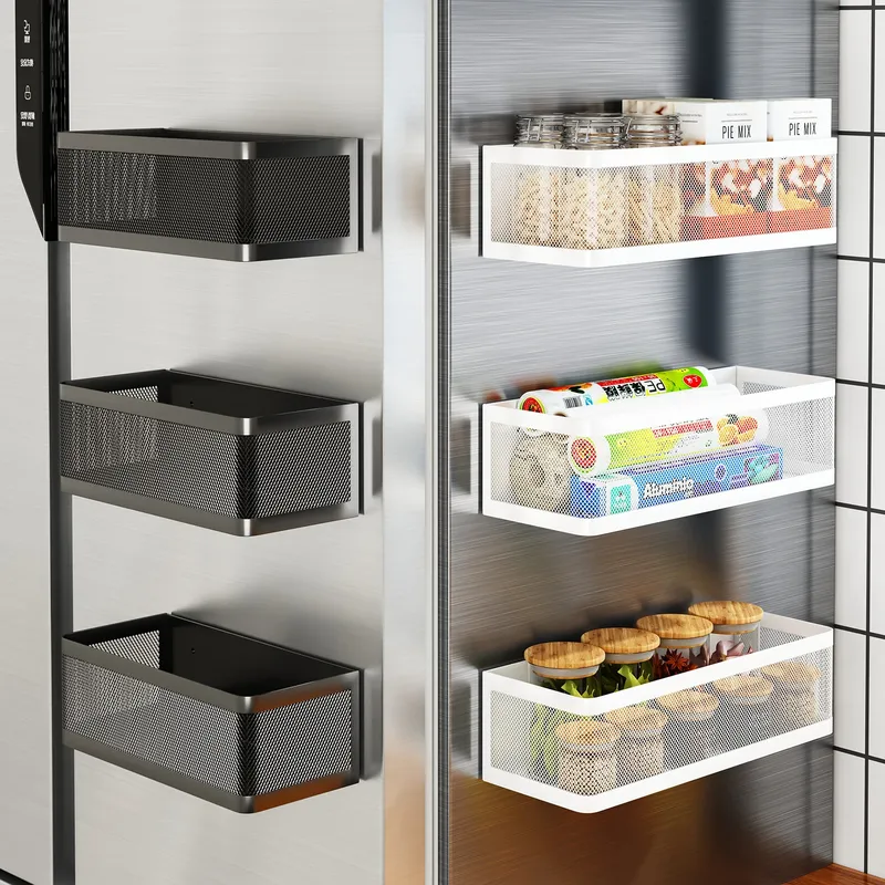 Magnetisches Kühlschrank-Aufbewahrungsregal, magnetisches Gewürzregal, magnetischer Hängekorb aus Metall, Wandschrank, multifunktionale Aufbewahrungsbox, kein Bohren erforderlich