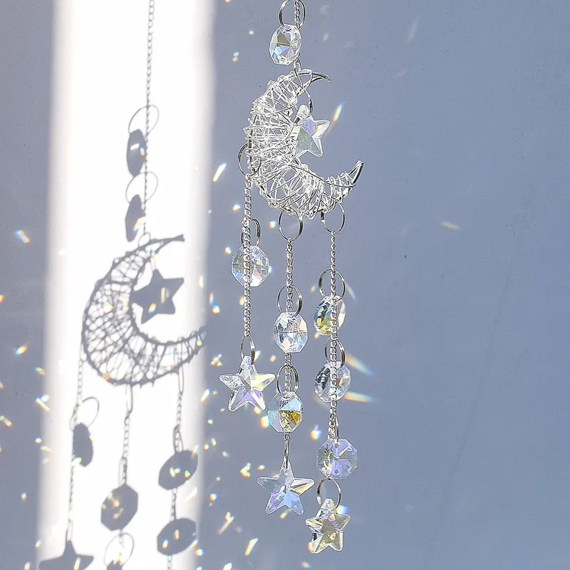 Mond hängende Kristalle Suncatcher Prisma Windspiele Halbmond Stern Glasperle auffällige Regenbogen Maker Fenster Anhänger Home Decor