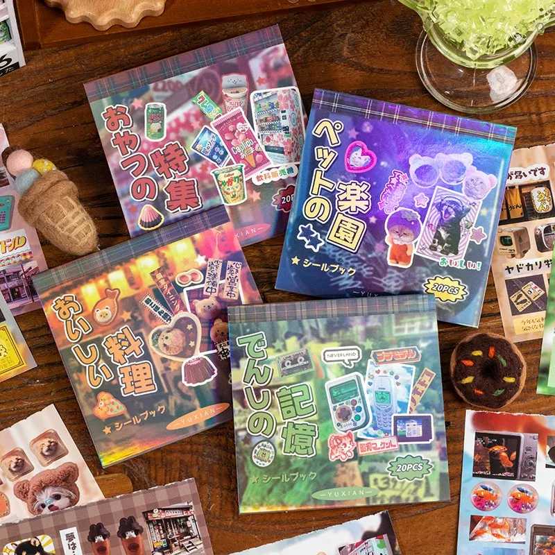 20 Blatt PET gestanzte Aufkleber Buch Retro Cartoon dekorative handgemachte Scrapbooking Material Tagebuch japanische Schreibwaren