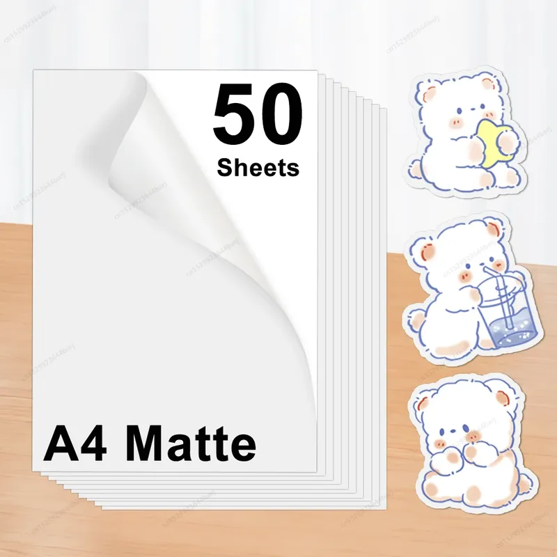 20/50 Blatt mattes, bedruckbares Vinyl-Aufkleberpapier, wasserfestes A4-Druckpapier für Tintenstrahldrucker, selbstklebender weißer Etikettenaufkleber