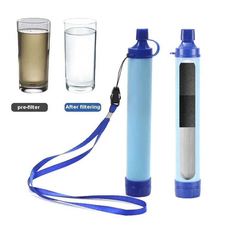 Persönlicher Wasserfilter für den Außenbereich, 396 Gallonen, ultraleicht, 0,01 Mikron, 4-stufiges Filtersystem, tragbarer Wasserreiniger, Überlebensstrohhalm