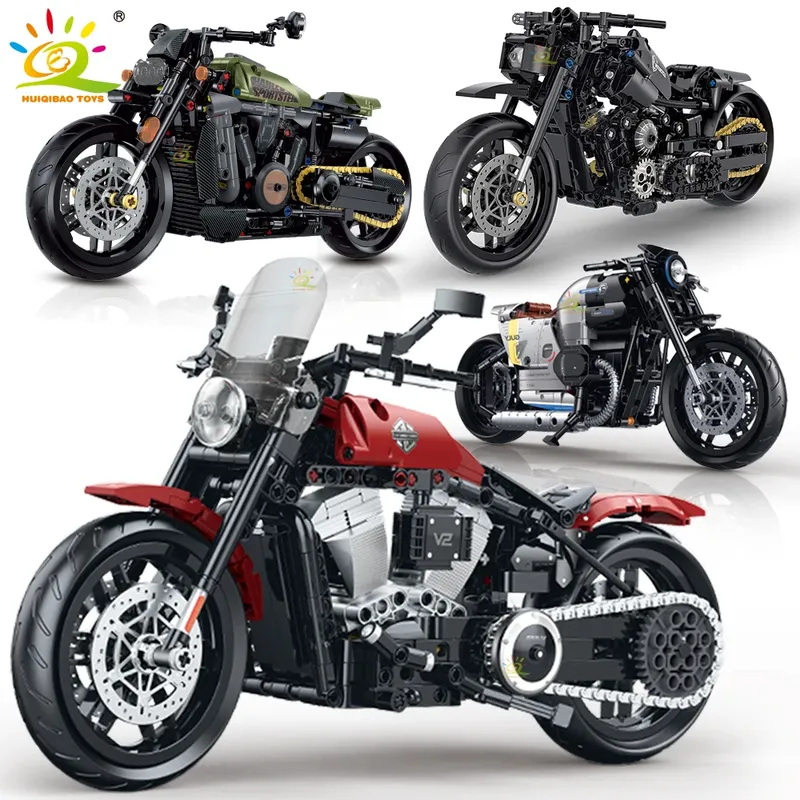 HUIQIBAO 1:8 Klassische Motorrad Bausteine High-tech Modell Moto City Racer Ziegel Spielzeug für Kind Junge Kinder Erwachsene MOC Auto Set