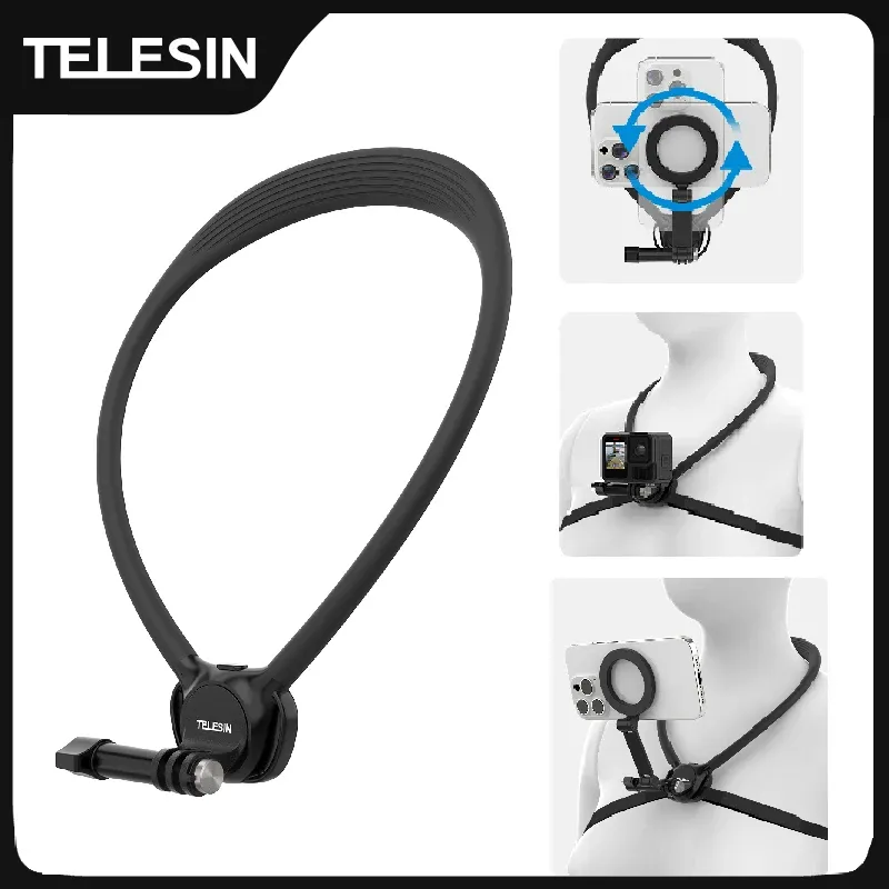 TELESIN Telefon-Action-Kamera, 2-in-1-Halshalterung für GoPro Insta360 DJI OSMO Action, universelle Action-Kamera, Telefonzubehör