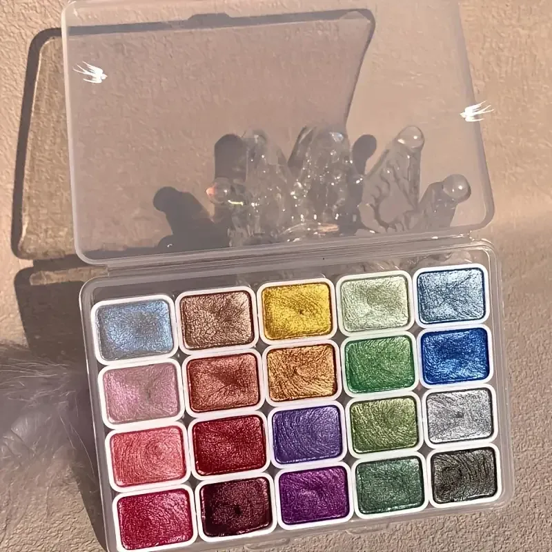 20/24/60/72-Farben-Aquarell-Malset aus Metall, neue tragbare Box mit funkelnder Perle, solide Aquarellmalerei, Künstlerbedarf