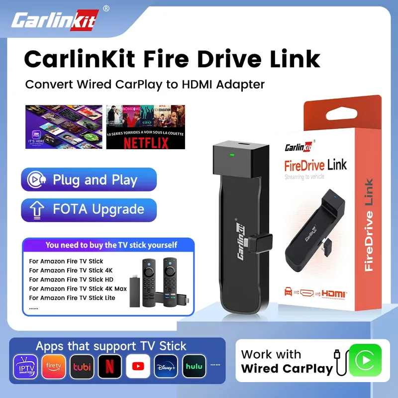 Carlinkit unterstützt Fire TV Stick Konverter TV Streaming Box HDMI Wireless CarPlay TV Adapter für Fire TV Stick HD 4K Max Lite