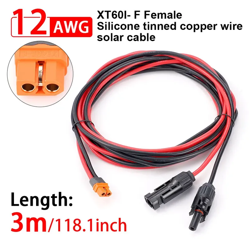 12AWG Solarstecker auf XT60I-F AdapterkabelConnect Solarpanel-Ladekabel für tragbares Solargenerator-Kraftwerk