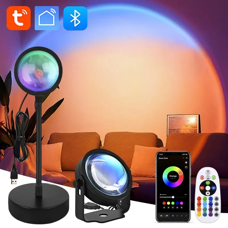 Tuya Smart Led Sunset Projektor Lampe Smart Leben App IR Fernbedienung RGB Atmosphäre Scheinwerfer Nachtlicht für Party Fotografie