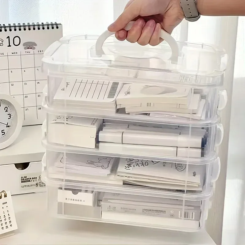 Extra große, stapelbare 4-stöckige Aufbewahrungsbox mit Deckel, durchsichtiger Kunststoff-Organizer, Spielzeug-Baustein-Aufbewahrungsbox