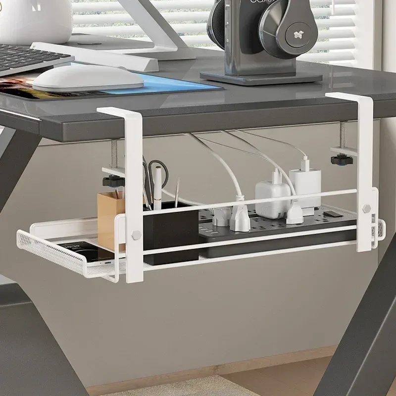 Kabelmanagement-Tablett unter dem Schreibtisch, ohne Bohren, Kabel-Organizer aus Stahl für den Schreibtisch, Kabelmanagement-Tablett, Kabelmanagement-Rack, Lagerregal