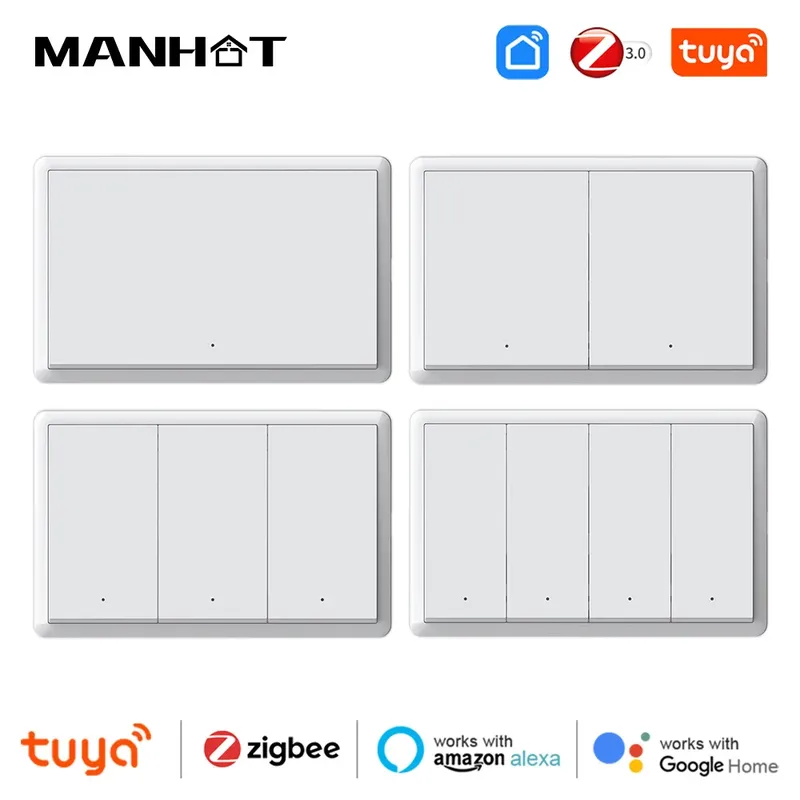 Manhot Tuya Smart ZigBee Schalter Kein Neutralleiter erforderlich Kein Kondensator Wandtaste Lichtschalter Arbeiten Sie mit Alexa Google Home