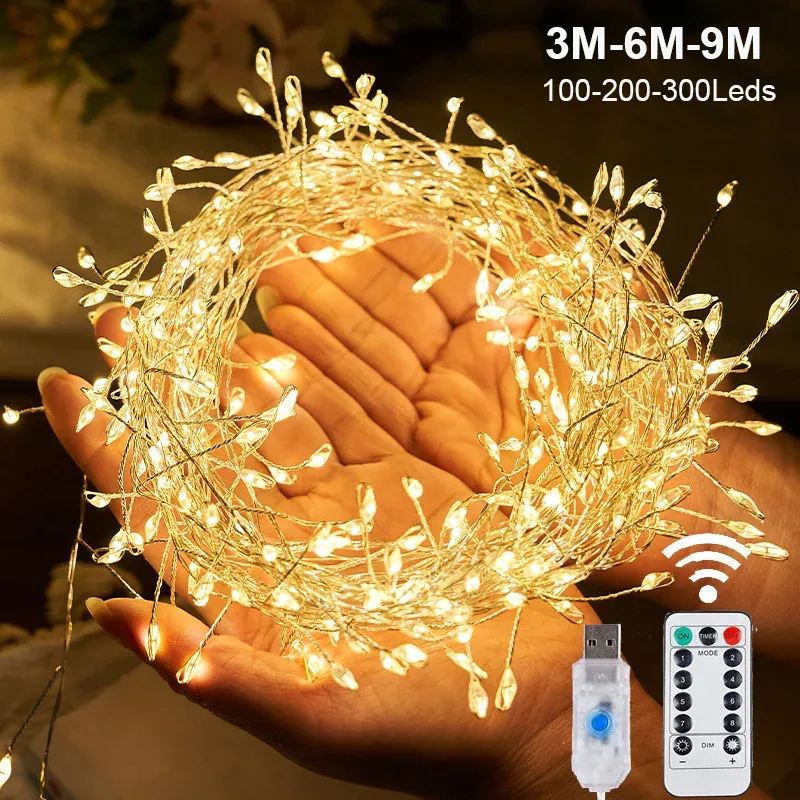 3/6/9M USB Power LED Feuerwerkskörper Lichterketten Fernbedienung Girlande Lichterkette für Hochzeit Party Garten Weihnachtsdekoration
