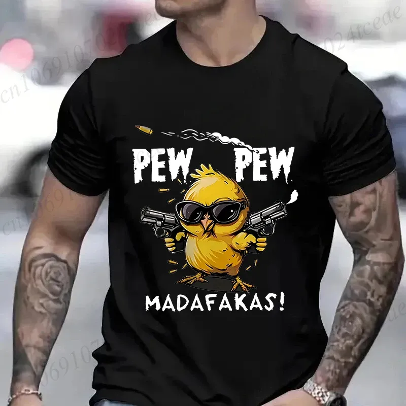 Pew Pew Madafakas männer T-shirts Nette Küken Lustige Grafik Tops Sommer Kurzarm T-shirts Trendy Streetwear Männliche Übergroße Kleidung