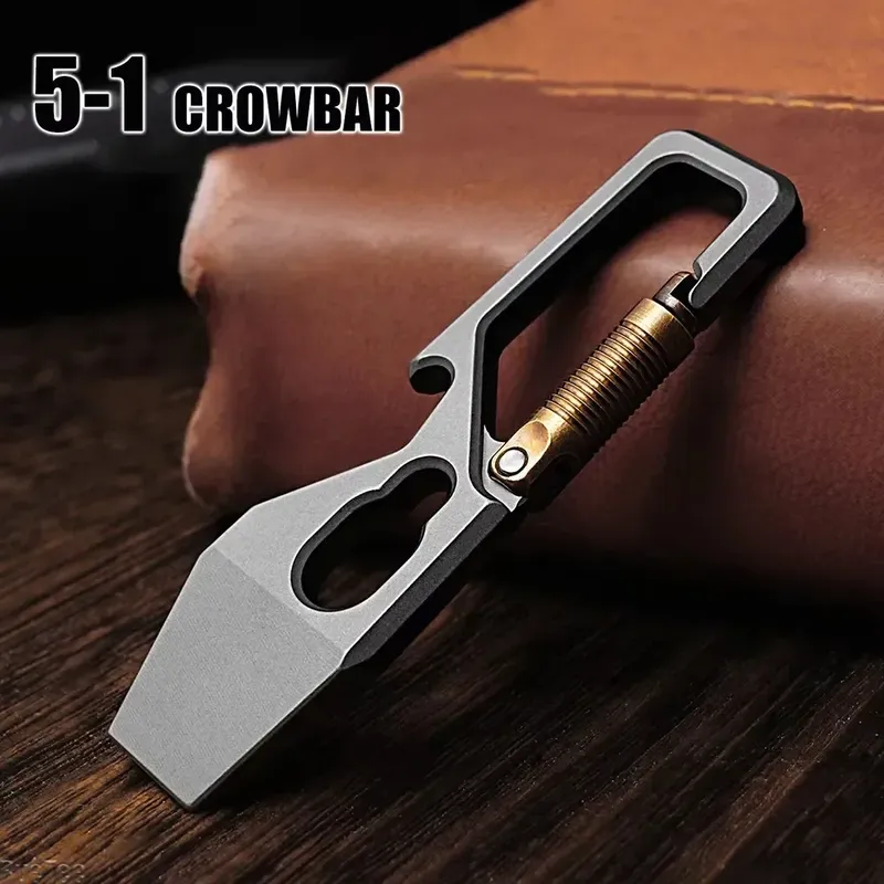 6 cm 5-1 Multifunktions-Schlüsselanhänger Hebelstange Titanlegierung Brecheisen EDC Tragbarer offener Flaschenöffner Gadget Lieferwerkzeug