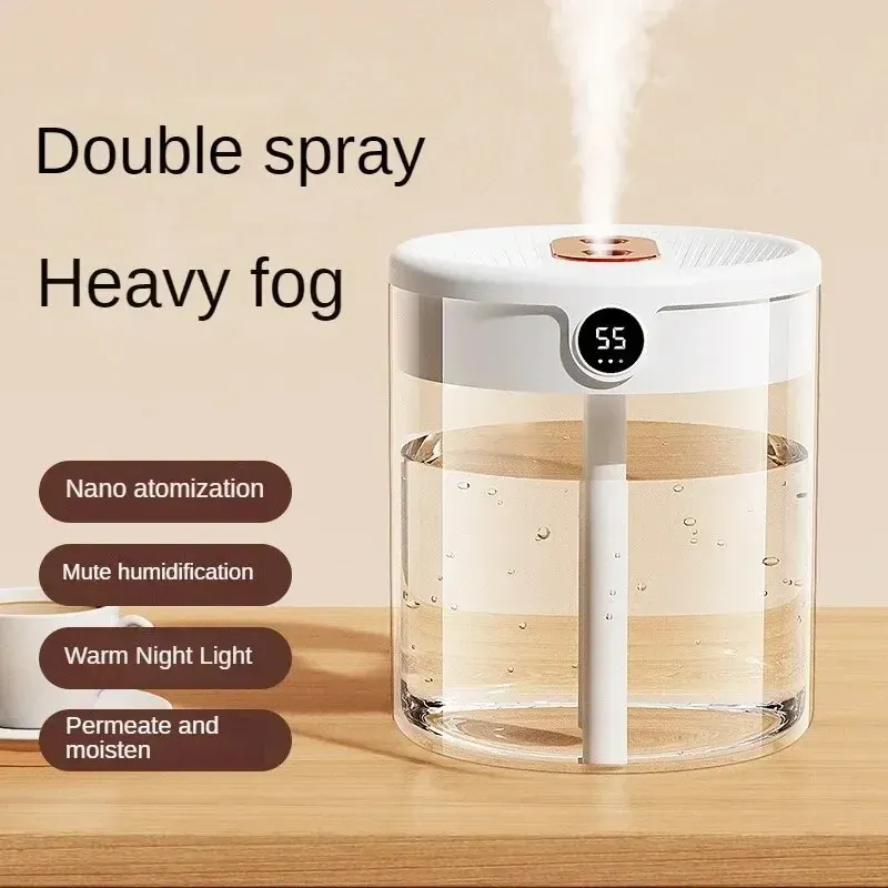 Dual Spray Luftbefeuchter USB Große Kapazität Hause 2L Ruhig Schlafzimmer LED Digital Display Nachtlicht Büro Desktop Mini Diffusor