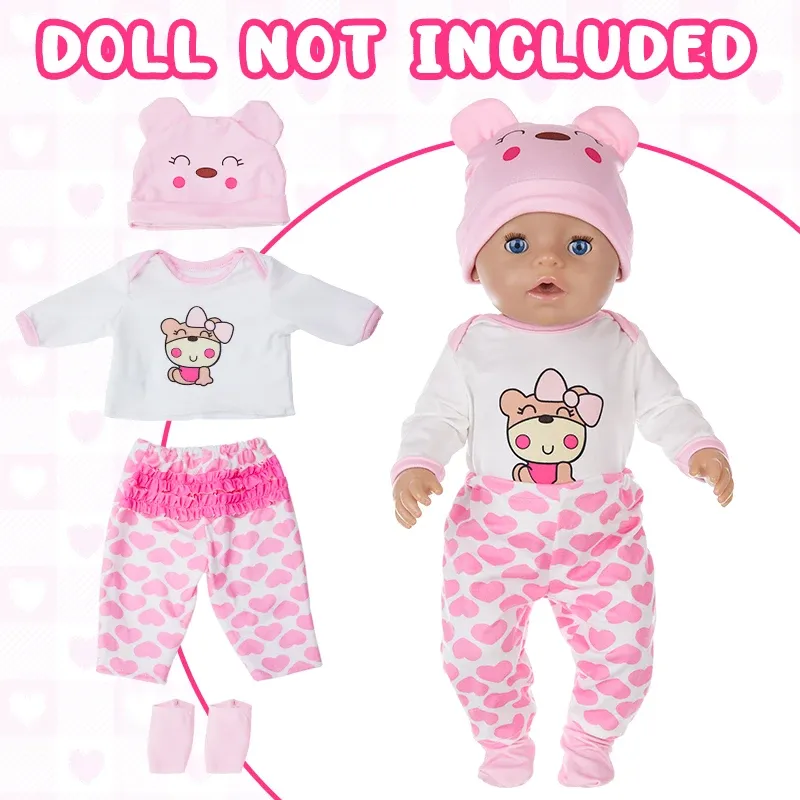 Puppe Kleidung 18 Zoll/45 cm Nette Rosa Bär Hut Jacke Hoodie Hosen Baby Geboren Puppe Wiedergeburt Puppe Kleidung zubehör Mädchen Geschenk