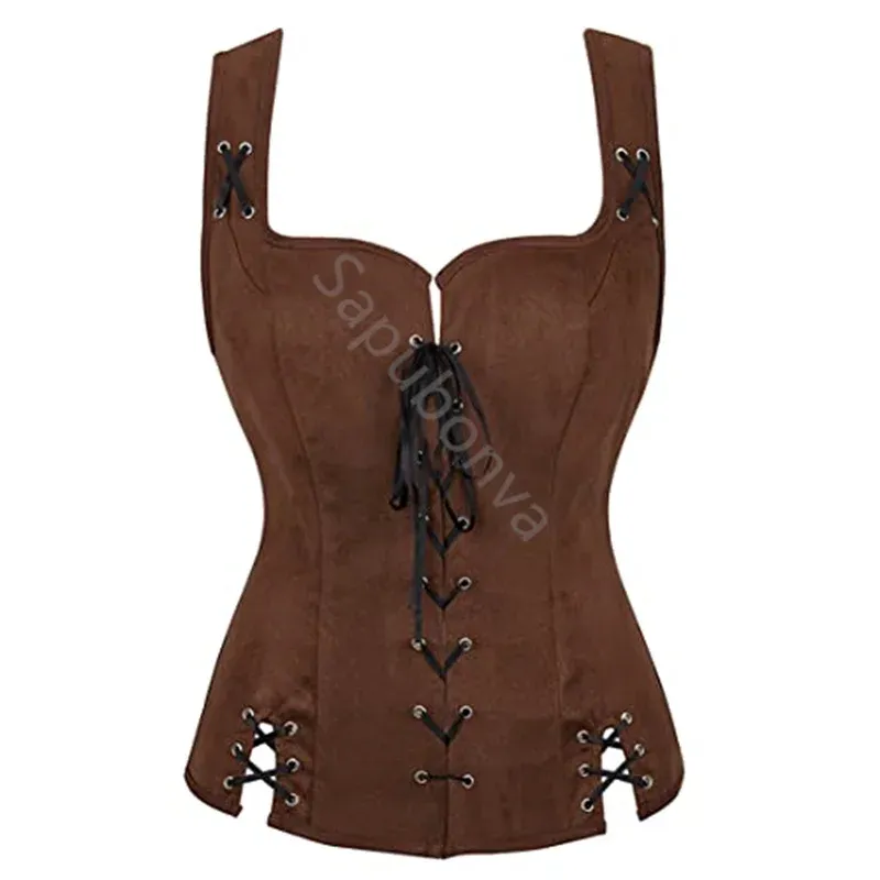 Sapubonva Piraten-Renaissance-Kostüme für Damen, Steampunk-Piratenweste, Wikinger-Kostüm, Miederweste, mittelalterliches Korsett, Halloween