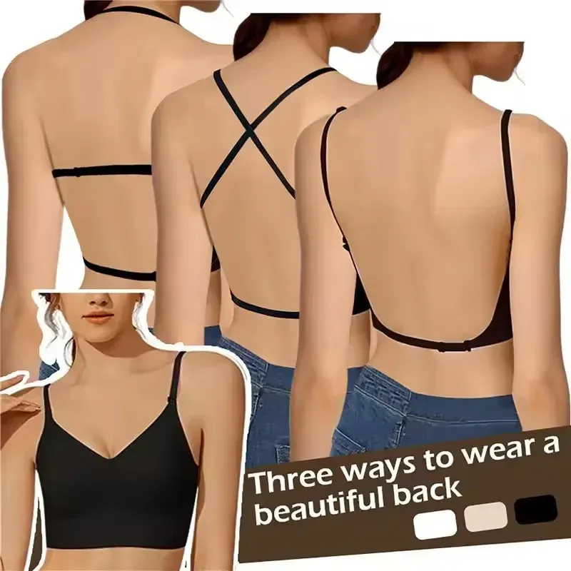Unsichtbarer BH für Damen, tiefer U-Ausschnitt, rückenfreies Oberteil für Kleider, sexy Dessous mit transparentem Riemen, Push-Up, trägerlose Unterwäsche