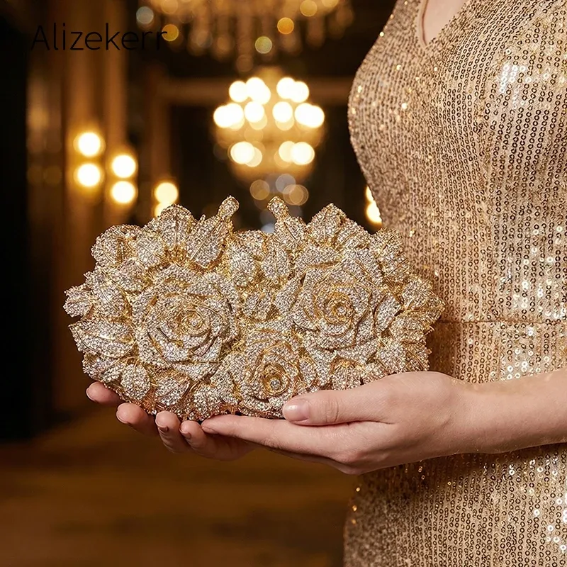 Alizekerr Rose Kristall Abend Clutch Taschen Frauen Neue Luxus Boutique Funkelnden Diamant Blume Geldbörsen Und Handtaschen Hochzeit Party