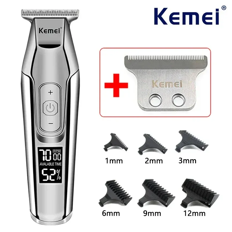 Kemei Haarschneidemaschine KM-5027 oder Klingentrimmer für Männer, einstellbare Geschwindigkeit, LED, digitaler Haarschneider, Schnitzschneidemaschine, Elektrorasierer