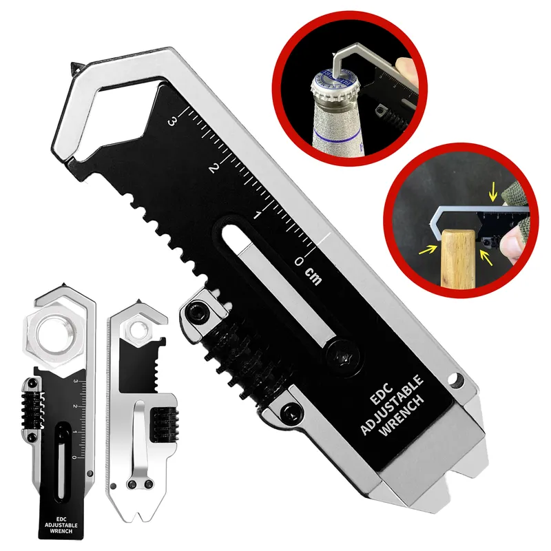 Multifunktionaler Mini-Brecheisen 9-in-1-Multitool-verstellbarer Schraubenschlüssel EDC-Bremssattel Messlineal Hebelstange Taschen-Camping-Werkzeug im Freien