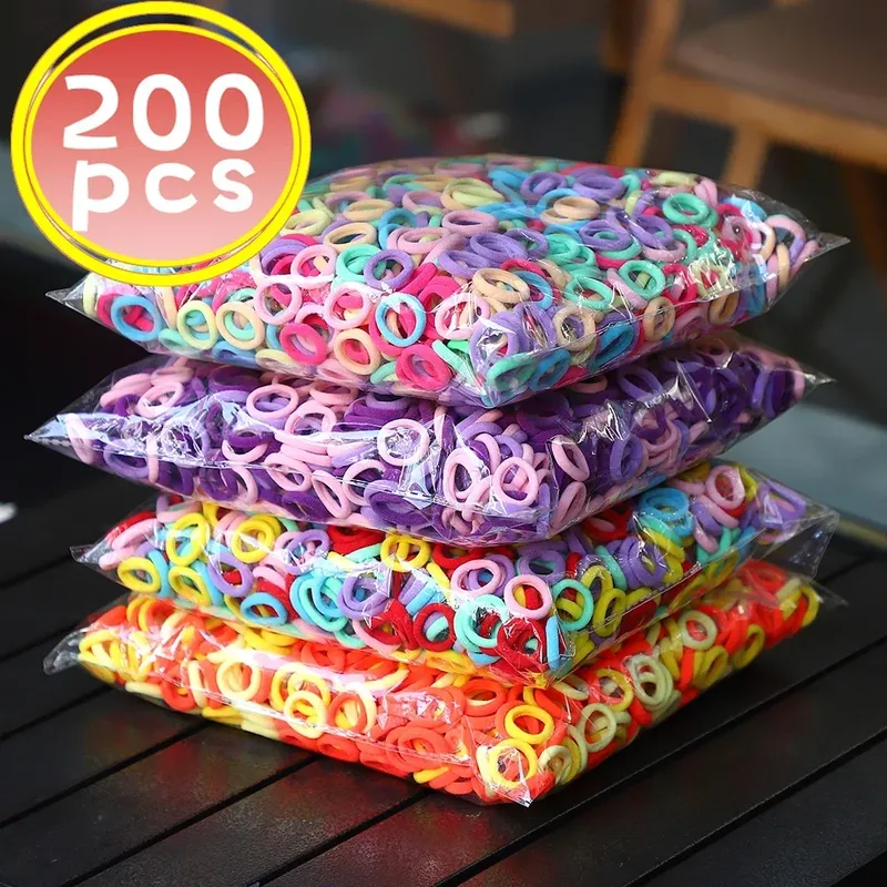 100/200 Stück Frauen Mädchen Bunte Nylon Elastische Haarbänder Pferdeschwanz Halten Kleine Haargummi Gummibänder Scrunchie Haarschmuck