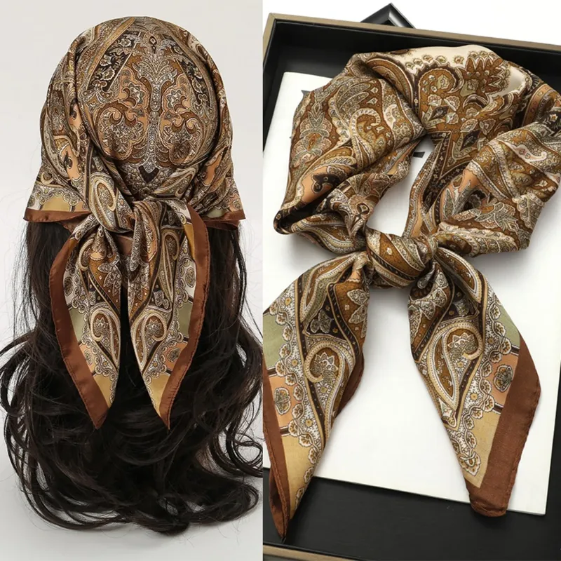 Böhmischen Stil Druck Luxus Marke Seide Quadrat Schal Frauen Satin Schals Halstuch Wrap Schals Bandana Haar Hjiab Floral
