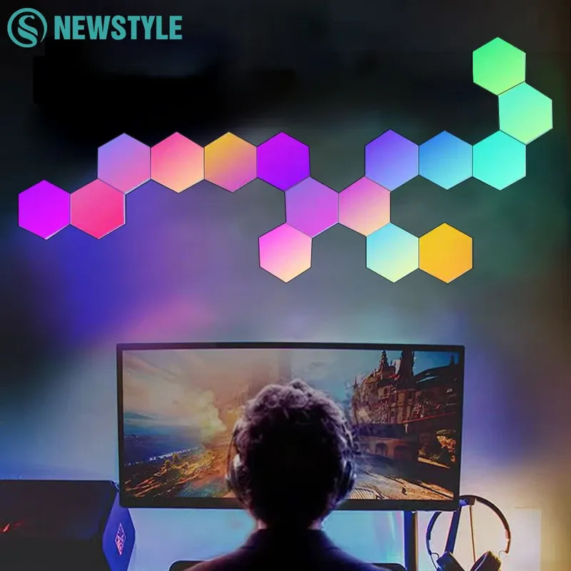 RGB Sechseckige Quantum Lampe LED Smart Wand Licht Panels APP Fernbedienung Umgebungs Nachtlicht DIY Form Spiel Zimmer Dekor