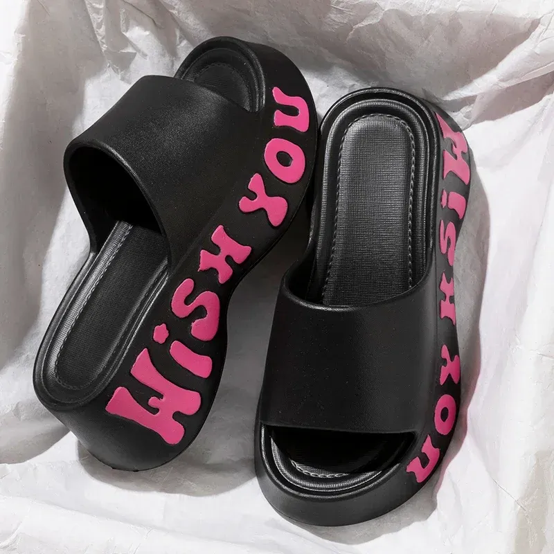 Dicke untere Wolkenhausschuhe für Damen, Sommermode, bedruckt, Keilplattform, Rutschen, Damen-Sandalen, 2025, rutschfeste Strandschuhe mit weicher Sohle