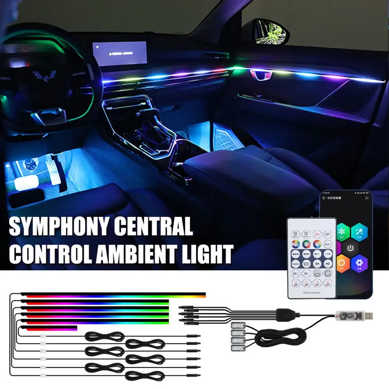 Universal Symphony Auto Umgebungslichter LED Innen RGB Streamer Atmosphäre Lampe USB APP Fernbedienung für Tesla Modell 3Y S X