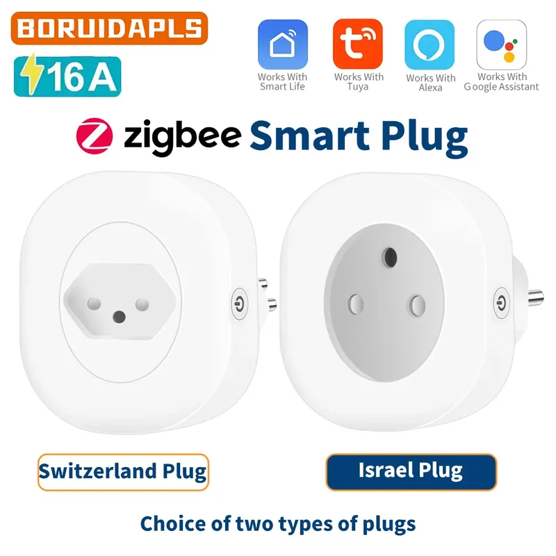 BORUIDAPLS Schweiz Israel Stecker Tuya Smart Plug ZigBee Zeitgesteuert Sprachsteuerung Google Home Alexa Energieüberwachung 16A Mehrfach-Steckdose