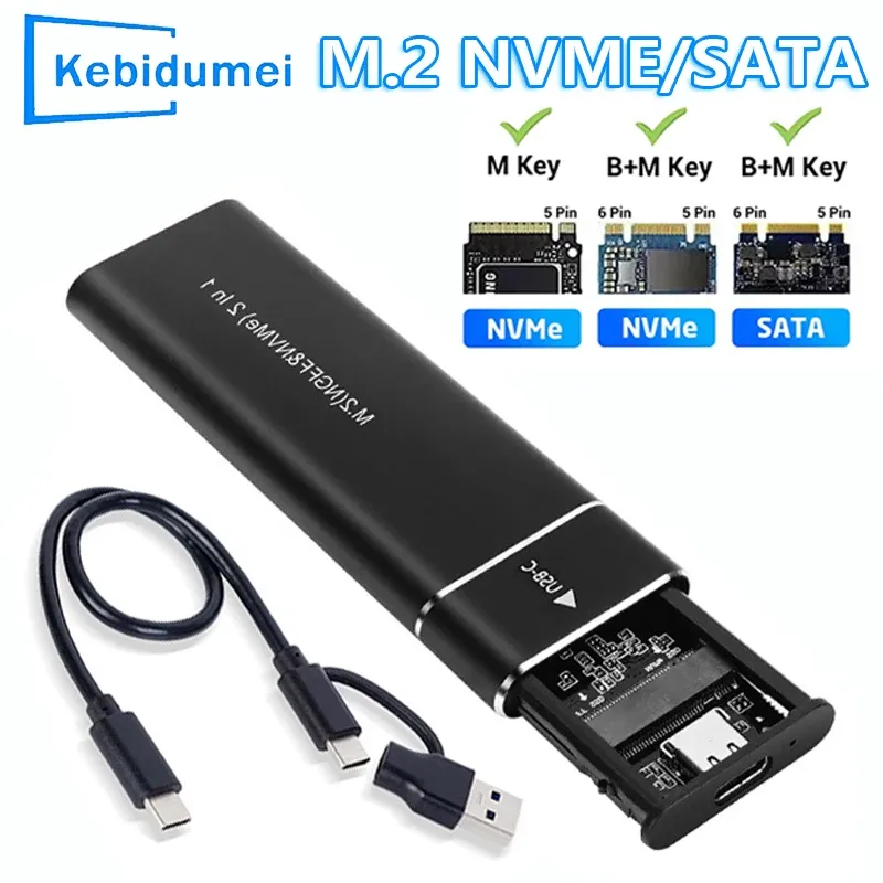 M2 SSD-Gehäuse M.2 NVMe SATA SSD-Gehäuseadapter 10 Gbit/s USB 3.1 Typ C Dual Protocol Externes Gehäuse unterstützt M- und B&M-Tasten