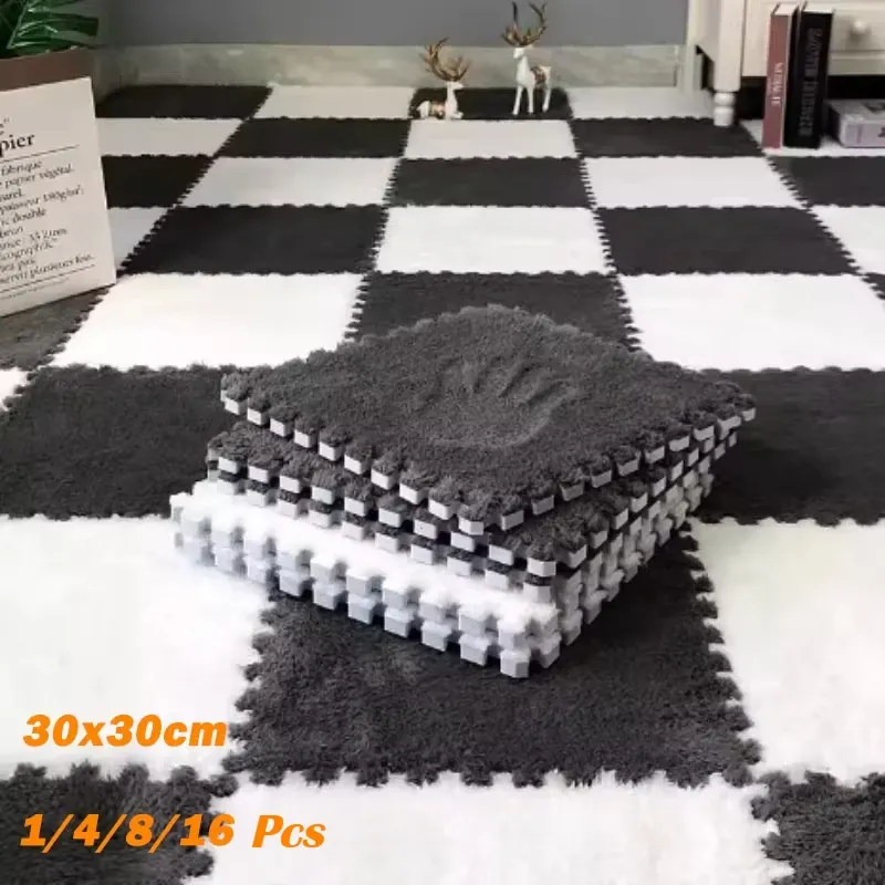 1/4/8/16Pcs Plüsch Puzzle Schaum Boden Matte EVA Schaum Puzzle Teppich Schlafzimmer Wohnzimmer Dekoration ineinandergreifende Bereich Teppiche 30*30CM