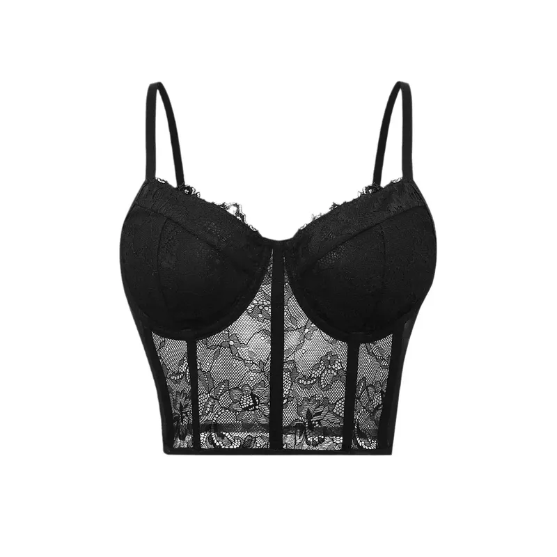 Sexy Schwarz Halbtransparent BH Mesh Push Up Bustier Damen Tube Top Korsett Bustier Weste Club Party Crop Top Elegante Dessous