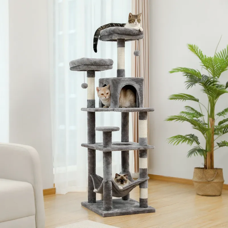 Mehrstufiger Kratzbaum mit Kratzbäumen, gemütliche Hängematte, Plüsch-Katzenturm für den Innenbereich, Katzenbett, Katzenzubehör, Katzenspielzeug