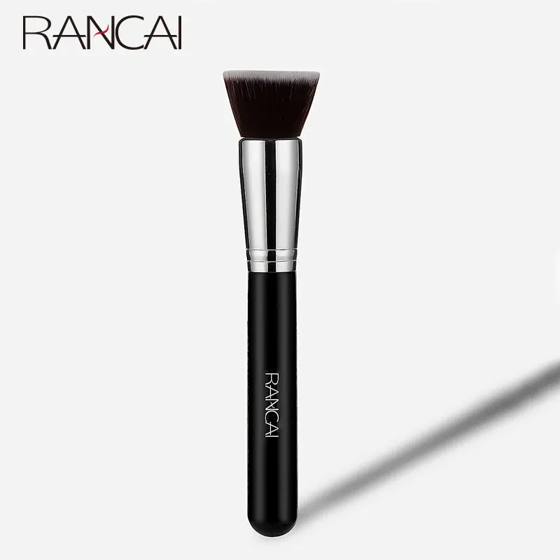 Flat Top Kabuki Foundation Brush Schwarzer Make-up-Pinsel für flüssige Creme und Puder, Contour Buffing Blending Concealer Gesichtspinsel