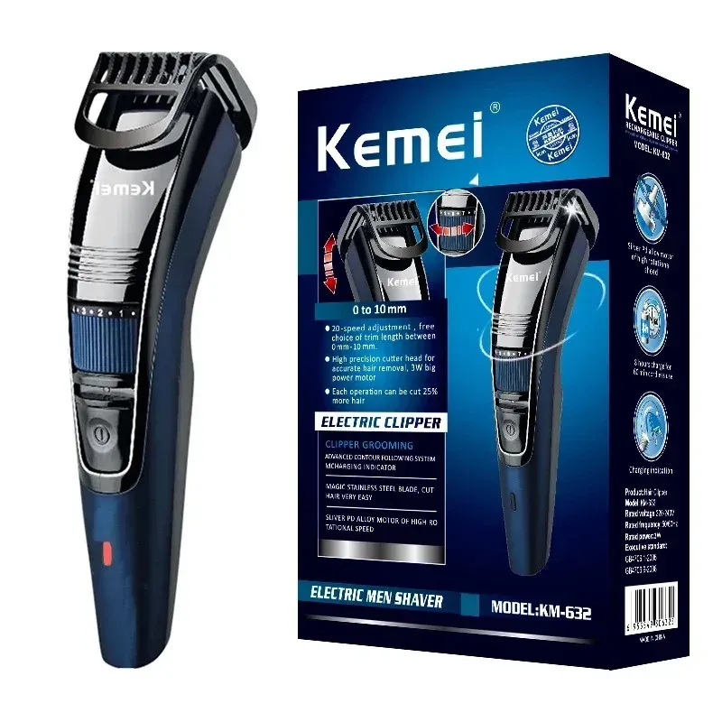 Kemei 632 0,5–10 mm verstellbarer Bart-Haarschneider für Männer, wiederaufladbar, für Schnurrbart, Stoppeln, Haarschneidemaschine, Gesichtshaarschneidemaschine