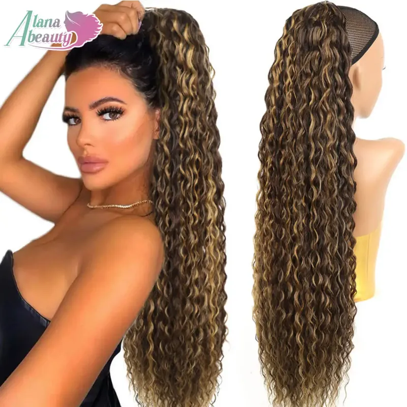 Alana synthetischer lockiger Pferdeschwanz mit Kordelzug, langer, verworrener, lockiger Pferdeschwanz, Bio-Chip-In-Haarverlängerung, Clip-in-Pferdeschwanz