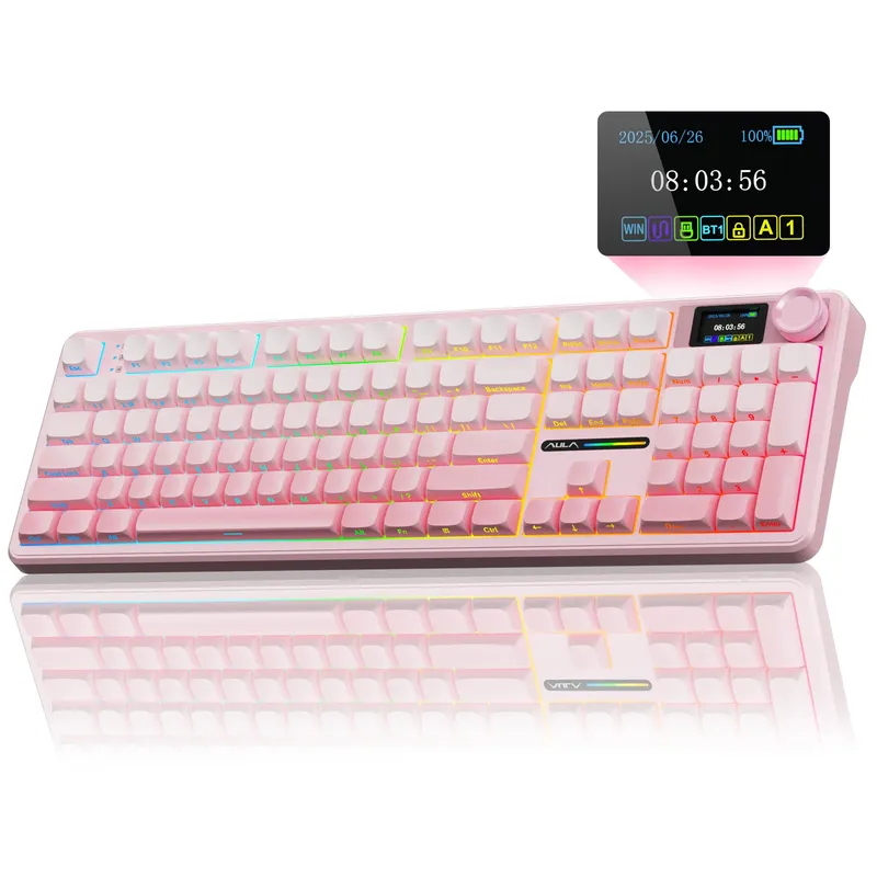 AULA F108 pro Drahtlose Bluetooth-Tastatur, Makro-Gaming-Tastatur, Dichtung, Hot-Swap-Tastatur in voller Größe mit TFT Smart Display