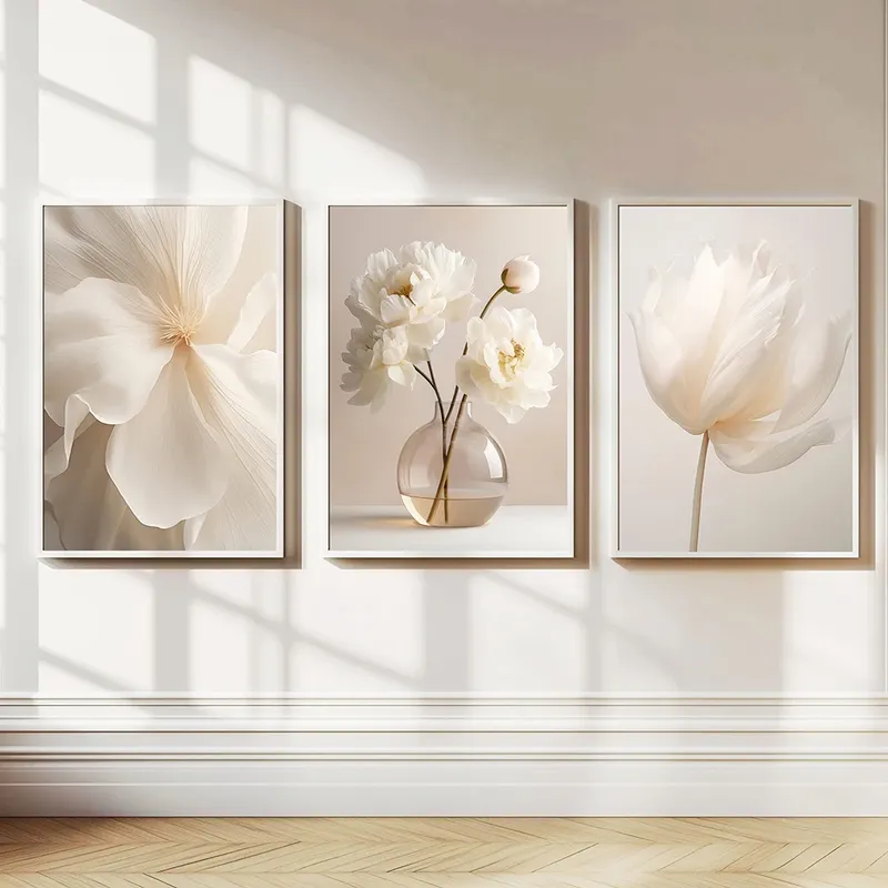 1PC/3PCS Rahmenlose Nordic Beige Pfingstrose Blumen Leinwand Malerei Moderne Floral Botanische Poster Ästhetische Wand Kunst hause Dekoration