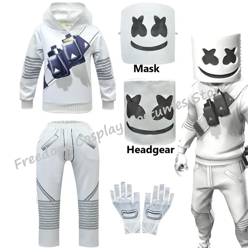 Kinder Elektronischer Sound Sänger DJ Marshmello Kostüm Mädchen Jungen Halloween Weihnachten Cosplay Party Kostüm Hoodie Set