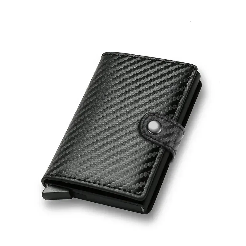 Carbon Fiber Kreditkarte Halter Brieftasche Männer Rfid Smart Metall Dünne Dünne Pop Up Minimalistischen Brieftasche Kleine Schwarze Geldbörse Metall Brieftasche