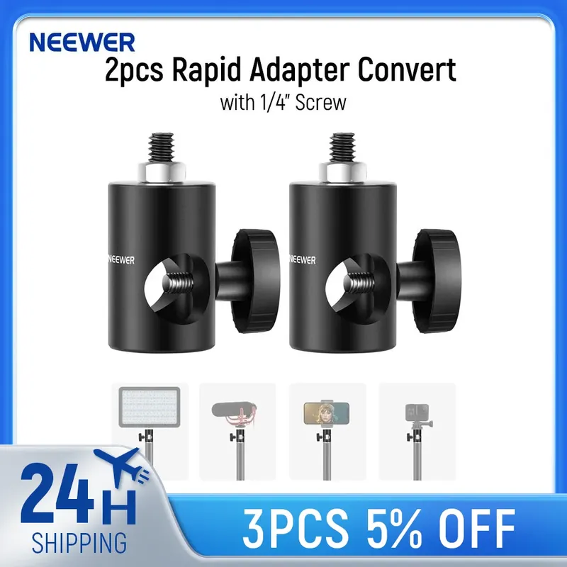 Neewer Rapid Adapter Convert mit 1/4" Schraube, 2er-Pack, multifunktionaler Lichtständer-Spitzenadapter – passend für Studio-Monitorständer