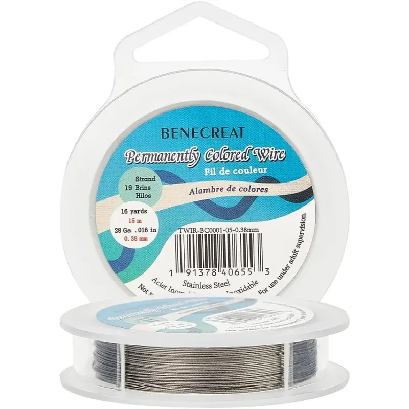19 Stränge Bead String Wire (0,015 Zoll/0,38 mm 49 Fuß) Nylon-Edelstahlperlen für die Herstellung von Halsketten und Armbändern. Hellgraues Kit