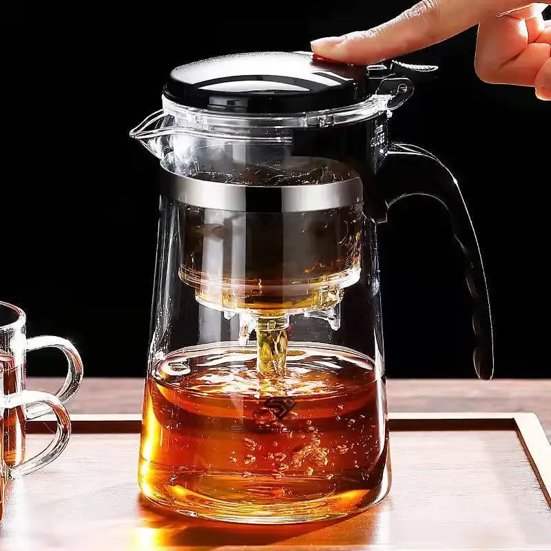 Hitzebeständige Glas-Teekanne, Ein-Klick-Filterung, Teekanne, Tee-Wasser-Trennfilter, Teebereiter, Kaffeekanne, Heim-Blumen-Teegeschirr