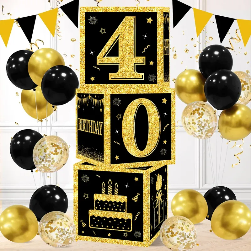 Schwarz Gold Geburtstag Nummer Papier Box Happy 18 30 40 50 60 Jahre alt Geburtstag Party Dekoration Kinder Erwachsene Geburtstag Party liefert