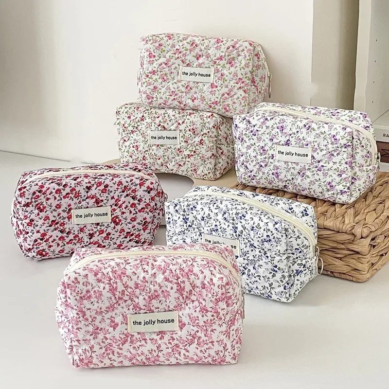 Mode Blume Gesteppte Make-Up Lagerung Tasche Tragbare Reise Veranstalter Kosmetische Kulturbeutel Nette Make-Up Handtasche Floral Taschen