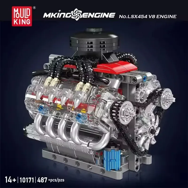 Mould King Simulation LSX454 V8 Motor motorisiert 487PCS technische elektrisch fahren Baustein Spielzeug Set Erwachsene Kinder
