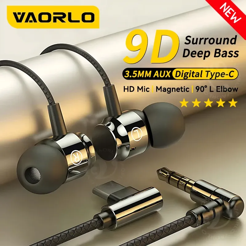 Magnetische Gaming-Ohrhörer aus Metall 90 °   L Ellenbogen Digital Typ-C/3,5 MM AUX 9D Surround HIFI Heavy Bass Musik Headset Für Samsung Android