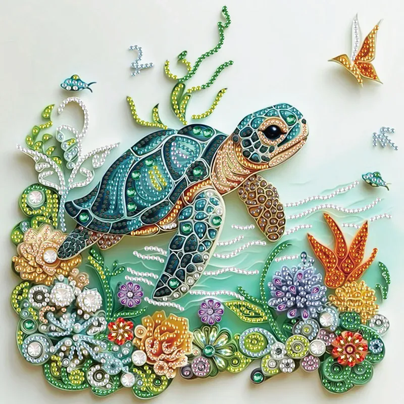 DIY-Diamantkunstsets mit Schildkröte und Blumen, 5D-Form, spezielle Form für Anfänger, Diamantkunst-Malerei-Sets für Zuhause, Wanddekoration, Geschenk