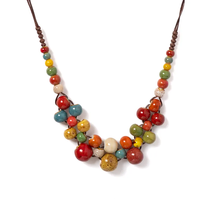 Bunte handgefertigte Keramik-Halskette, mehrschichtig, verstellbar, Boho-Vintage-Schmuck, einzigartiges Statement-Accessoire für Frauen 198